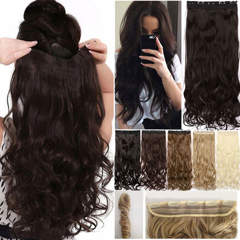 S-noilite Long Wavy Clip in One Piece Hair Extension Half Head Real Natural Hair Synthetic Clip In Hairpiece For Women ► Photo 1/6