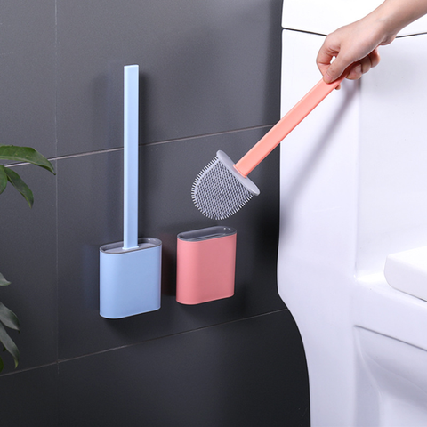Silicone Handle Bathroom Toilet Cleaning Brush Holder Flexible Toilet Brush Scrubber Revolutionary  Cleaning Tool Accessories ► Photo 1/6