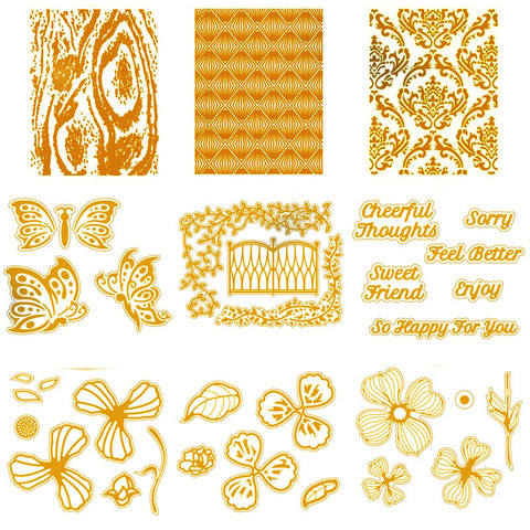 Flowers Leaves Butterfly Phrases Background Hot Foil Plate for DIY Scrapbooking Letterpress Embossing Paper Cards Craft New 2022 ► Photo 1/6