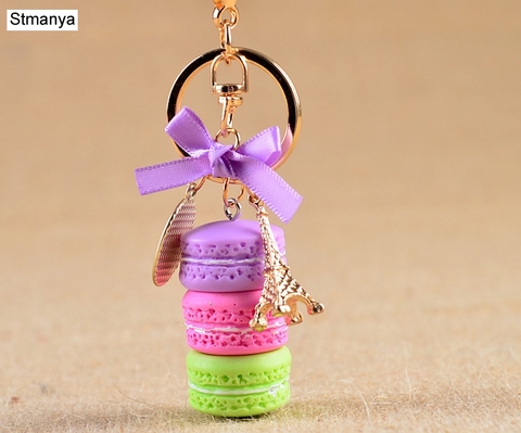 New Cake Key chain fashion car Key Ring Women bag charm accessories France Cake Macarons with Eiffel Tower Keychain gift Jewelry ► Photo 1/6