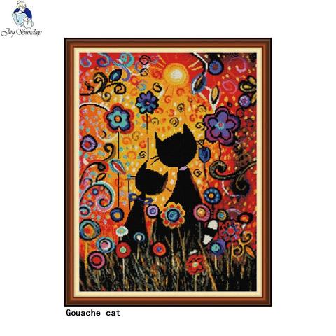 Joy Sunday Gouache cat Animal Pattern Print Cross Stitch Kit 11CT 14CT Embroidery Needlework Set DIY home decoration painting ► Photo 1/6