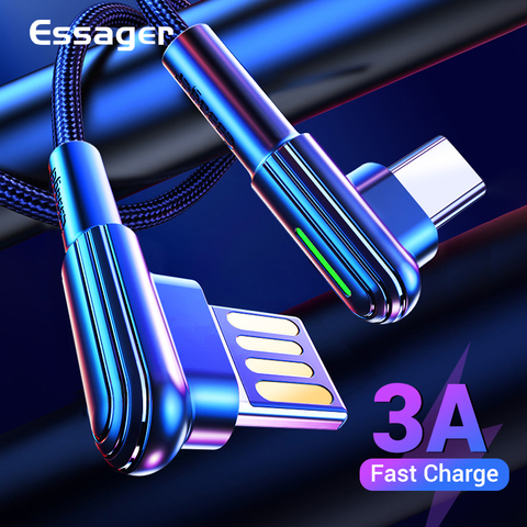 Essager LED 90 Degree USB Type C Cable For Xiaomi mi Huawei P40 3A Fast Charging Charger USBC USB-C Date Cable Type-C Wire Cord ► Photo 1/6
