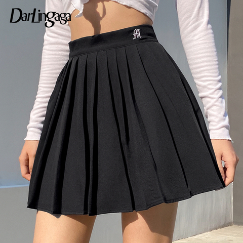 Darlingaga Casual White Letter Embroidery High Waist Woman Skirts y2k Summer Fashion Pleated Skirt Short 2022 Girls Mini Skirt ► Photo 1/6