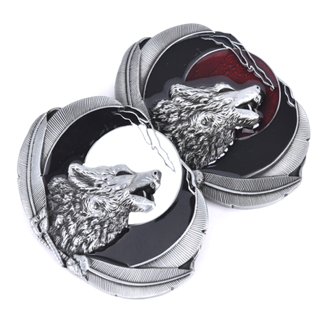 1pc Wolf watching moon Belt Buckle For Mens Zinc Alloy wolfhead belts accessories Suitable For 4cm Width Belt DIY Manly decor ► Photo 1/6