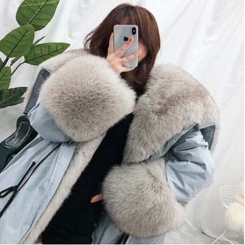 Oversized Fur Collar Duck Down Coat Real Fur Coat Winter Jacket Women Parka Natural Raccoon Fox Fur Detachable Loose 2022 ► Photo 1/6