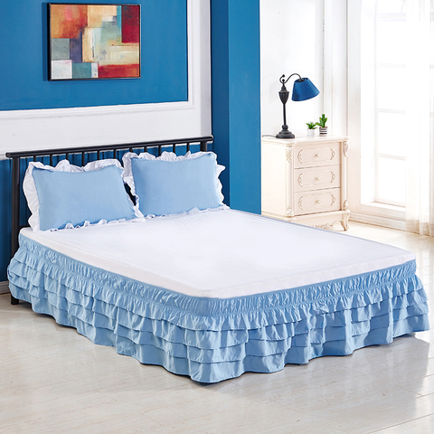 4 Layers Ruffled Bed Skirt Wrap Around Elastic Bed Skirt Bed Cover Without Surface Home Hotel Bed Skirt Twin /Full/ Queen/ King ► Photo 1/6