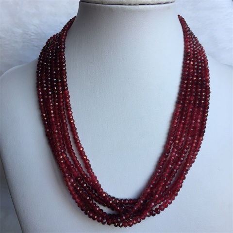 Faceted 3*4MM 1/3/6 Layers Classic Vintage Natural Stone Jewelry Handmade Noble Double Color Red Rubies Bead Strand Necklace ► Photo 1/6