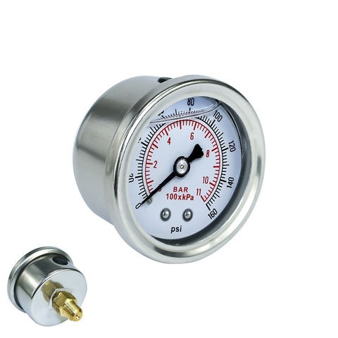 1/8 NPT Oil Fuel Pressure Gauge Liquid Filled Polished Case 0-160 psi Oil Press Gauge Fuel Gauge White Face Universal ► Photo 1/6