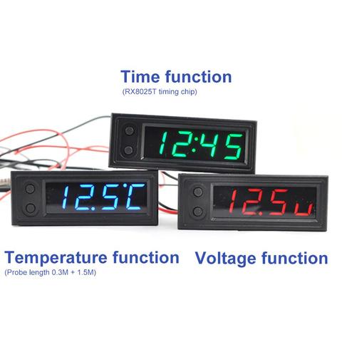 New DIY Multifunction High-precision Clock Inside And Outside Car Temperature Battery Voltage Monitor Panel Meter DC 5-28V Clock ► Photo 1/6