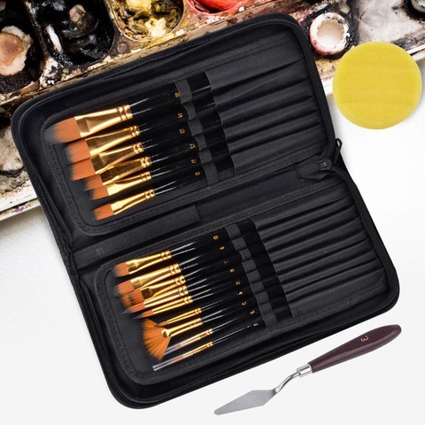 15Pcs Artist Paint Brush Set Nylon Art Paint Brushes with Case for Gouache, Acrylics, Oil and Watercolor ► Photo 1/6