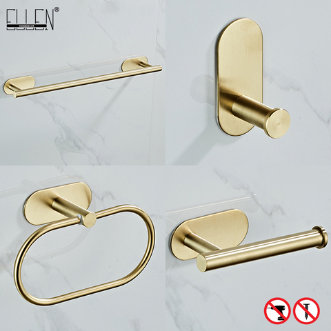 ELLEN Bathroom Hardware Set Brushed Gold Robe Hook Towel Bar Toilet Paper Holder Bath Bathroom Accessories EL1001G ► Photo 1/6