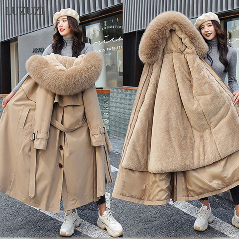 LUZUZI Women's Winter Jacket Hooded X-Long Thick Warm Cotton Padded Parkas Woman Wool Liner Distachable Plus Size Jackets Coat ► Photo 1/6