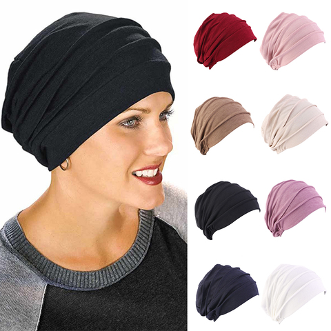 1PC Elastic Muslim Hijabs Turban Beanie Cap Women Soft Cotton Bonnet  Head Wrap Winter Warm High Quality Turban Hat ► Photo 1/6