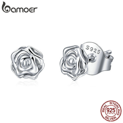 BAMOER Authentic 925 Sterling Silver Romantic Rose Flower Stud Earrings for Women Fashion Sterling Silver Jewelry BSE012 ► Photo 1/6
