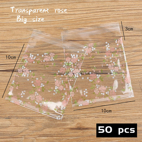 50pcs/lot Transparent Biscuit Cellophane Self Adhesive Goodie Bags Scattered Roses Pink Flower Soap Packaging Bag Homemade Pack ► Photo 1/6