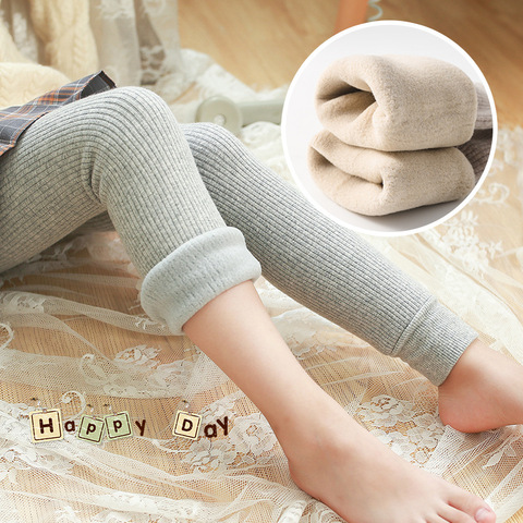 Girls Winter Leggings Plus Velvet Thickened Pants Kids Cashmere Trousers Outer Wear Slim Warm Baby Children Elastic Waist Pants ► Photo 1/5