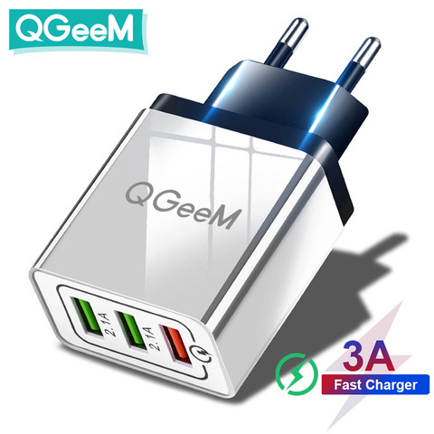 QGEEM USB Charger for Xiaomi Mi9 iPhone X EU US Plug QC 3.0 3 USB Fast Phone Charger Quick Charge 3.0 Portable Charging Adapter ► Photo 1/6