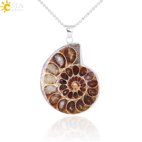 CSJA Natural Stones Pendants Ammonite Fossils Seashell Snail  Ocean Reliquiae Conch Animal Necklace Statement Men Jewellery E252 ► Photo 1/6