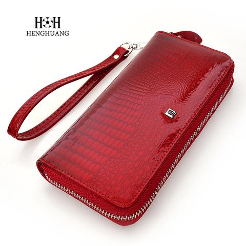 2022 HH Genuine Leather Women Wallets Luxury Brand High Quality Fashion Girls Purse Card Holder  New Design Long Wristlet Clutch ► Photo 1/6