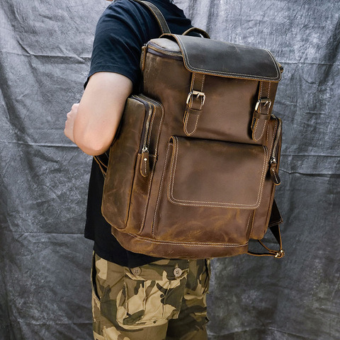 2022 Genuine leather backpack men big capacity fit 15.6 inch laptop travel backpack Cowhide School Bag Travel Rucksack Male Bag ► Photo 1/6