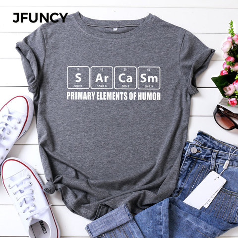 JFUNCY Plus Size T Shirts Women Funny Casual Summer Cotton T-Shirt Solid Color Letter Print O Neck Short Sleeve Cute Tee Tops ► Photo 1/6