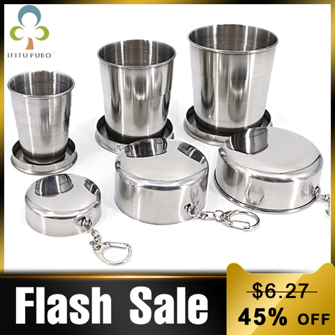 All Stainless Steel Folding Cup Portable For Outdoor Travel Retractable Telescopic Collapsible Cups With Keychain GYH ► Photo 1/6