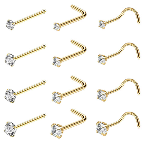 Multi Styles Stainless Steel Sexy Cubic Zircon Nose Stud Nose Stud Hooks Bar Pin Nose Rings Ear Cuff Body Piercing Man Women ► Photo 1/6