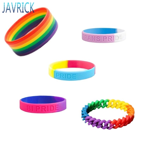 18 Types Unisex LGBT Rainbow Letters Sports Wristband Six-Color Gay Lesbian Pride Silicone Rubber Wristlet Bracelet Party Parade ► Photo 1/6