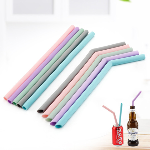 6 pcs Reusable Food Grade Silicone Straws Straight Bent Drinking Straw With Cleaning Brush Set Party Bar accessory ► Photo 1/6