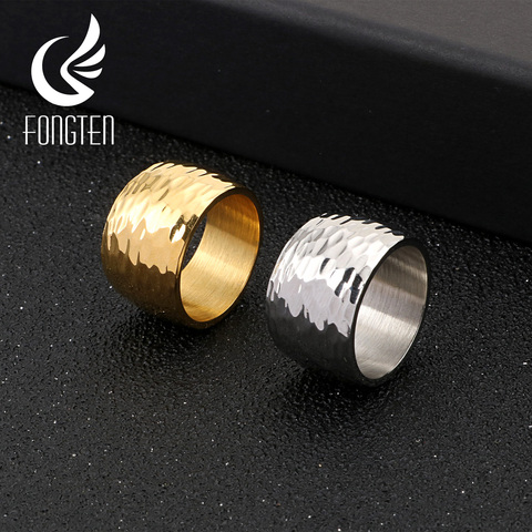 Fongten Vintage Wave Ring Men Stainless Steel Wide Big Gothic Style Rings Men's Fashion Jewelry ► Photo 1/6