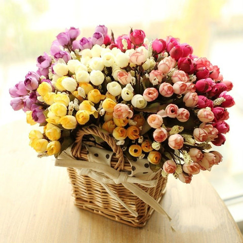 5Heads Artificial Small Bud Roses Flower Bouquet for Home Garden Living Room Decoration DIY Wedding Birthday Party Fake Flowers ► Photo 1/6