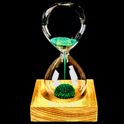 Wood+glass + Iron Powder Sand Iron Flowering Magnetic Hourglass With Packaging Hourglass 13.5 * 5.5cm Wooden Seat Gift Presents ► Photo 1/6