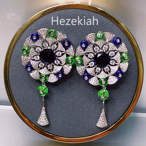 Hezekiah  Luxurious LADIES EARRINGS Bridal Wedding Earrings High end celebrities Flower Blue  Light extravagance ► Photo 1/6