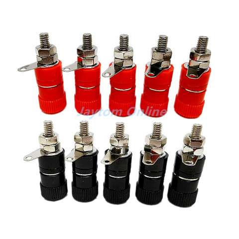 5pcs JS-910B 4mm Banana Socket Nickel Plated Binding Post Nut Banana Plug Jack Connector JS919 Red Black ► Photo 1/5