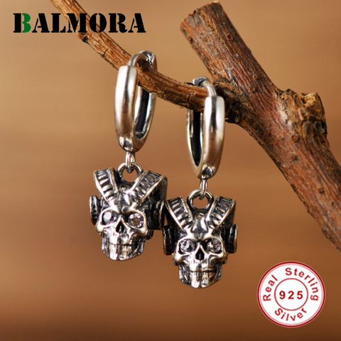 BALMORA Real 100% 925 Sterling Silver Skull Stud Earrings For Men Women Cool  Ear Stud Punk Hip hop Silver Studs Jewelry Gift ► Photo 1/6