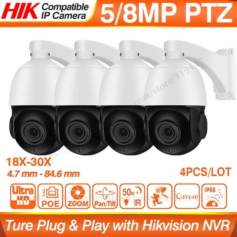 PTZ IP Camera 5MP 8MP 18X-30X ZOOM Waterproof Mini Speed Dome Camera Outdoor IR 50M H.265 CCTV Security Camera IP ONVIF 4PCS ► Photo 1/5