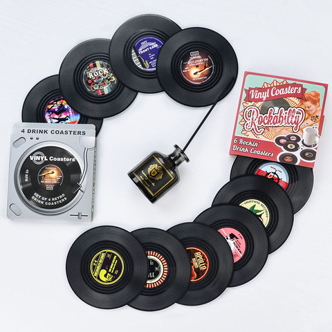 1/4/6 Pcs Colorful Coaster Retro Vinyl Record Disk Coasters For Drinks With Gift Box Funny CD Cup Mats Kitchen Accessories Tools ► Photo 1/6