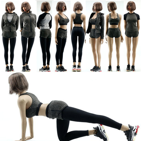 In Stock Scale 1:6 Female Soldier FA008 Clothes Yoga Suit Fitness Suit Set Gray 6 Piece Set For Collection ► Photo 1/6