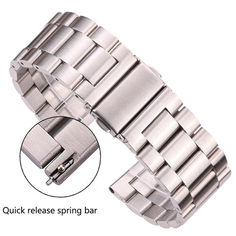 Solid Stainless Steel Watch Barcelet Silver Brushed Metal Watchband Men Women Strap Accessories Quick Release Spring Bar ► Photo 1/6