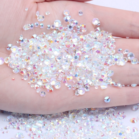 Resin Rhinestones Non Hot Fix  CLEAR AB 500/1000pcs 2-6mm Round Flatback  Diamonds Appliques For Craft Fabric Wedding Dresses ► Photo 1/6