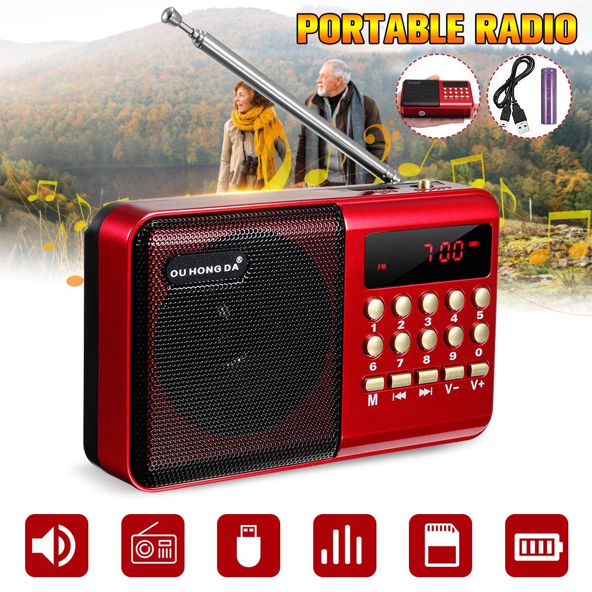 DC 5V 3W Mini Portable Pocket LCD Digital FM Radio Speaker USB TF AUX MP3 Player ► Photo 1/6