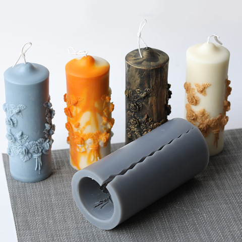 Carved Cylindrical Shape Candle Silicone Molds European Style Fancy Retro Carved Magic Ritual Aromatherapy Handmade Making Mould ► Photo 1/5