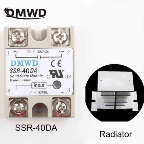 Industrial Solid State Relay SSR 40A with Protective Flag SSR-40DA 40A DC control AC Heat sink radiator ► Photo 1/6