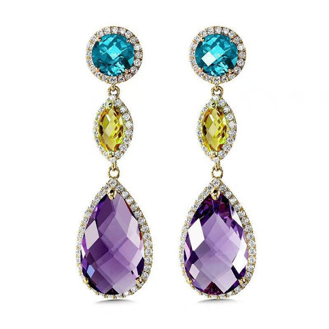 Huitan Charming Women Classic Earrings Wholesale With Luxury Colorful Cubic Zircon Stone Exquisite Female Accessories Earrings ► Photo 1/4
