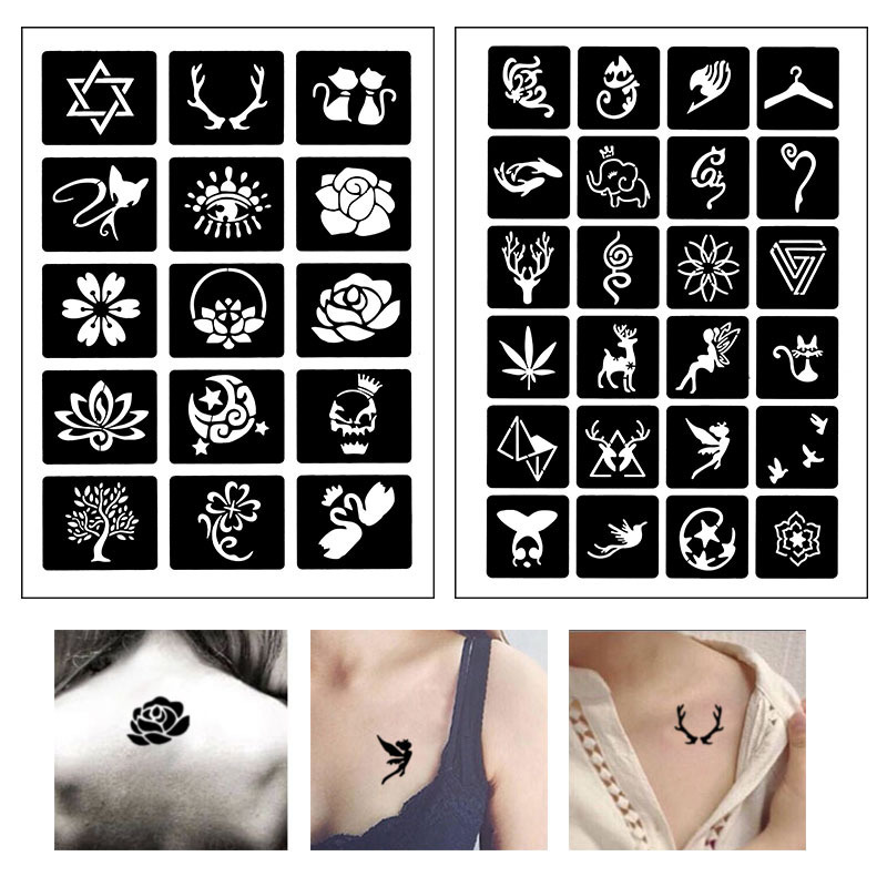 70pcs Small Glitter Tattoo Stencil Woman Girl Kids Cute Drawing