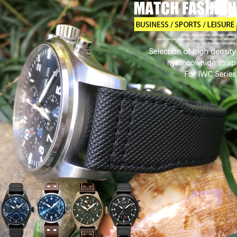 High Quality Nylon Calfskin Watchband 21mm 22mm Fit for IWC Big PILOT IW5009 TOP GUN IW3880 Leather Watch Strap Black Wristband ► Photo 1/5
