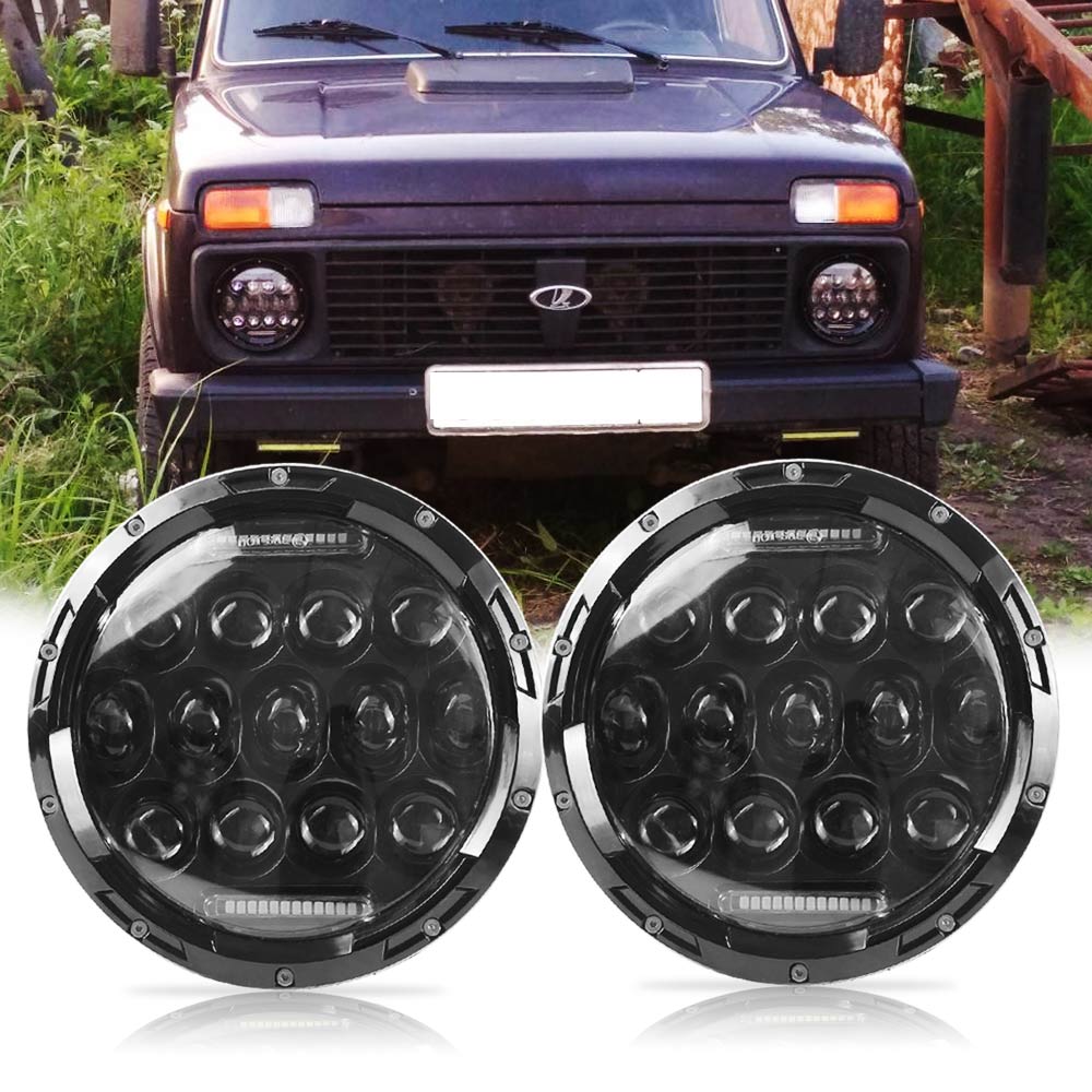 7 Inch Led Headlight H4 DRL Round 7'' Headlights with Yellow & White Angel  Eye for Jeep Wrangler Lada Niva 4x4 - AliExpress