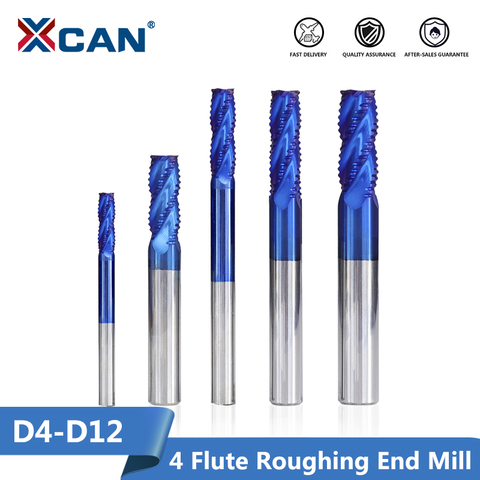 XCAN 1pc 4mm-12mm Nano Blue Coating Roughing End Mill 4 Flute Spiral Carbide End Mill CNC Router Bit End Milling Cutter ► Photo 1/6