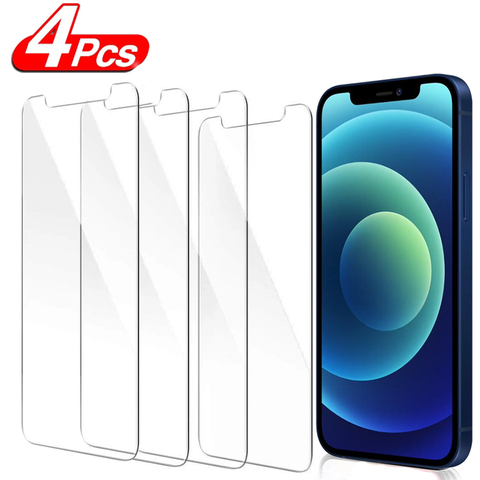 4Pcs Protective glass on For iPhone 12 11 Pro XS Max XR 7 8 6s Plus screen protector Tempered glass For iphone 11 12 Mini glass ► Photo 1/6