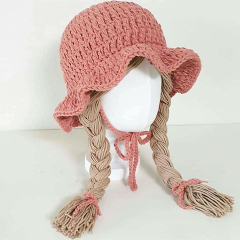 Winter Soft Warm Ins Baby Children Knitted Hat Cute Wig Big Braid Kids Girls Princess Hat Birthday Christmas Party 48-52cm Hot ► Photo 1/6